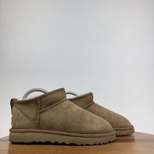 Womens Ugg Classic Ultra Mini Tan Shearling Lined Comfort Boots Size 6 M GUC